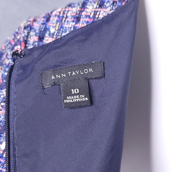 Ann Taylor Womens Tweed Short Sleeve Shift Dress 10 Fringe Hem Knee Length - Picture 7 of 8